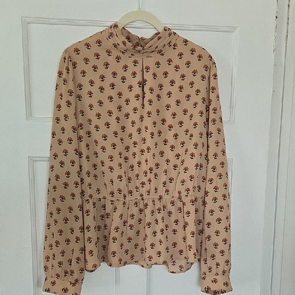 Floral Print Beige Blouse